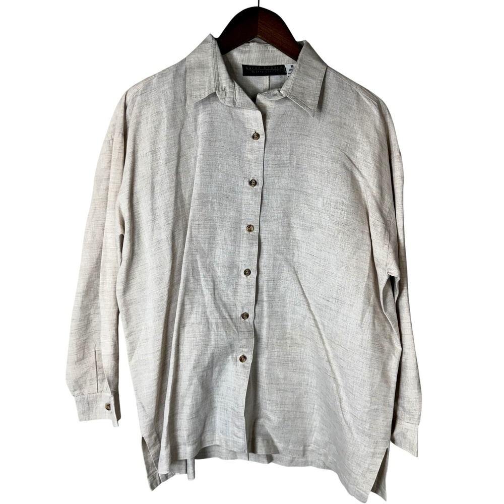 Harve Benard Shirt Mens Medium Linen Blend‎ Button Up Long Sleeve Casual